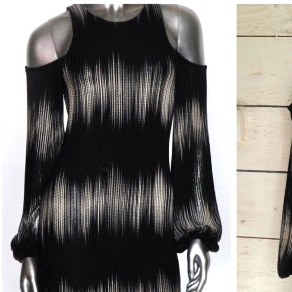 Zara Black and White Zig Zag Cold Shoulder Dress